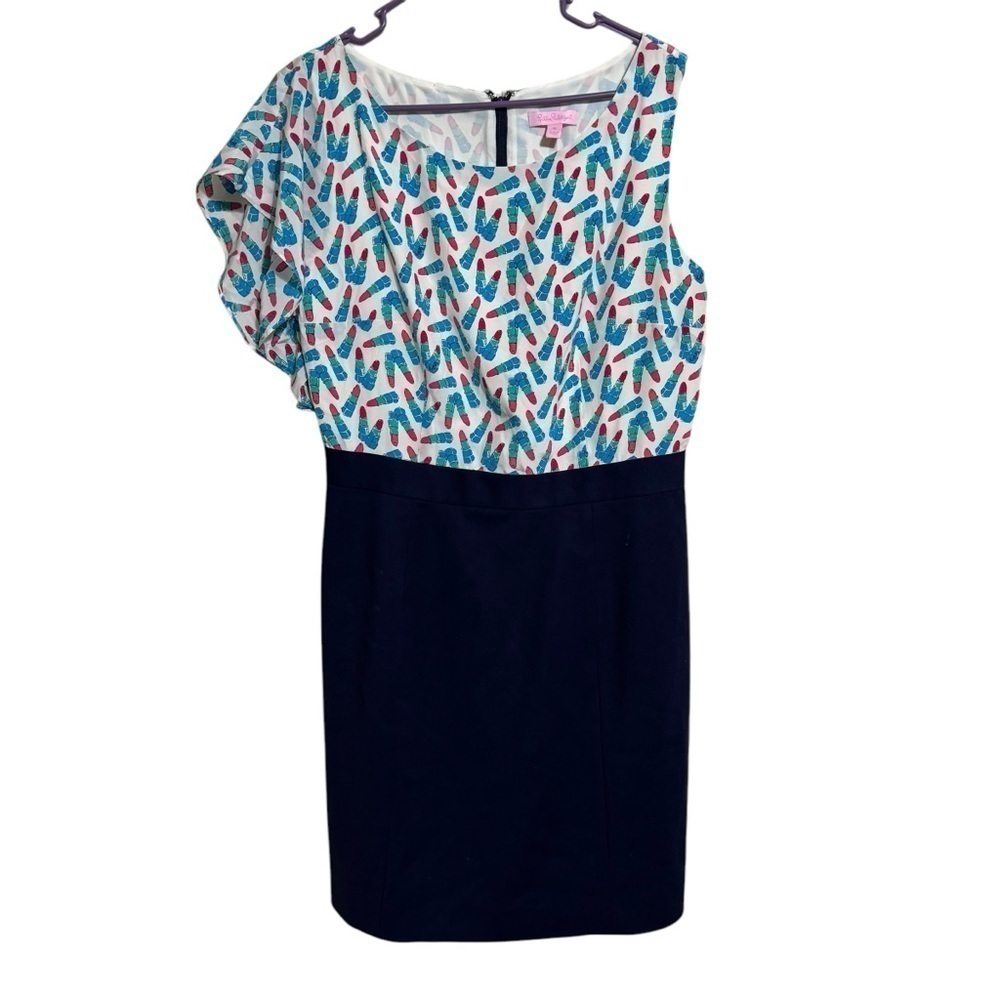 Lilly Pulitzer, Lipstick Print Dress, Navy/Multi, Size 10